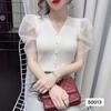 Colete Tricotado Sem Mangas em Patchwork de Malha Estilo Coreano Chic 2025 Verão Ajustado Decote V Cardigã Fashion e Versátil