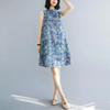 Estilo Étnico Estampado Chinoiserie Cheongsam Sin Mangas Cuello Redondo Hebilla Vestido Holgado Longitud Media Floral Falda Línea A Verano