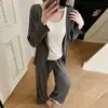 Pijama de Rayón para Mujer para Primavera y Otoño con Almohadillas en el Pecho, Chaleco, Cárdigan y Pantalones Largos, Conjunto de Ropa de Casa Casual Simple Delgado de Tres Piezas