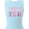 Estilo callejero retro, look de chica hot americana, top azul sin mangas con diseño de estampado de letras, corte ajustado y favorecedor para niñas