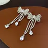 Brincos de Corrente Longa com Garras Exageradas Elegantes de Prata S925 com Strass para Mulheres Brincos com Franjas de Diamante Colorido Europeus e Americanos Brincos da Moda