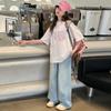 Conjunto de Camiseta Estampada y Jeans para Niñas 2026 Verano Nueva Moda Jeans Rectos Manga Corta Holgada para Niños Mayores