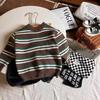 Suéter listrado versátil de outono e inverno para meninas novo estilo coreano solto blusa de cima suéter atacado