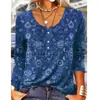 Outono e Inverno 2025 Europeu e Americano Transfronteiriço Amazon Wish Nova Exportação Camiseta Feminina de Manga Longa Estampada com Decote V Larga Solta para Mulheres