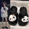 Pantuflas de Algodón de Panda Lindas Invierno Hogar Suela Gruesa Pantuflas Cálidas Muñeco de Peluche Suela de Goma Antideslizante Zapatos de Luna Mujer