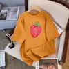 Camiseta de Manga Corta de Algodón Puro con Estampado de Fresas Blancas Estilo Coreano para Mujer, Nuevo Modelo de Verano, Versátil, Transpirable, Top Adelgazante, Estilo Ins