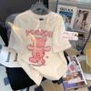 Boa Venda em Barracas de Rua 2025 Camiseta de Verão Feminina Bainhada Estampada de Manga Curta Nicho Marca de Moda Feminina Elegante