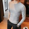 Outono 2024 Camiseta Masculina Gola Redonda Cavada Alta Elasticidade Justa Estilo Coreano Pulôver Manga Longa Camiseta Básica para Homens