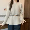 Suéter de Punto Canalé de Longitud Media Holgado Adelgazante de Hombro Único con Diseño Elegante Nuevo Estilo Otoño/Invierno para Mujer Tallas Grandes