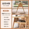 Mesa de Chá Móvel Sala de Estar Pequena Mesa de Jantar Mesa de Centro de Madeira Maciça Mesa de Cerimônia do Chá Apartamento Pequeno Uso Doméstico Cadeira de Rattan Trançado Combinação Conjunto de Três Peças