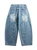 Jeans Nanxia Estilo Retrô Americano com Cintura Dupla, Patchwork, Desconstruído, Perna Larga, Calças Casuais Retas Largas para Homens