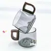 Taza de Té Sencilla con Vista a la Montaña, Vidrio de Borosilicato Alto con Asa de Madera, Taza de Té Pequeña Resistente al Calor, Taza Doméstica Resistente al Calor