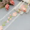 Borde de Encaje de Malla Pequeño Floral Bordado de Doble Cara de Poliéster, Accesorios Decorativos Hanfu, Borde de Encaje Soluble en Agua