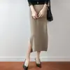Nueva Falda de Punto de Lana Pura para Mujer Otoño/Invierno 2026, Falda Midi de Color Sólido de Cintura Alta con Abertura en Línea A