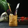 Direto da Origem Porta-Canetas de Bambu Natural e Madeira Balde Redondo Retrô para Canetas Estilo Chinês Decoração de Escritório Estudo Caixa de Armazenamento