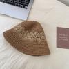 Sombrero de pescador de paja hecho a mano para mujer, verano, dulce, que hace que la cara parezca pequeña, sombrero de cubo, vacaciones junto al mar, playa, sombrero de paja, sombrero de protección solar, moda