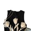 Camiseta sin mangas de punto para mujer con diseño de nicho, encaje con cordones, corte ajustado, moda de verano, costuras que reducen la edad, talla única, top elegante para mujer