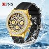 Reloj de Cuarzo Ofns Reloj de Moda de Tres Ojos Seis Agujas para Hombre Casual con Banda de Acero Reloj de Negocios Resistente al Agua Patrón de Tigre Reloj de Hombre