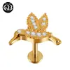 Piercing para Labio con Rosca Interna en Forma de T de Titanio G23 Transfronterizo con Diseño de Corazón de Molino de Viento e Incrustación de Circonita, Joyería de Piercing para Lóbulo de la Oreja de Moda y Exquisita