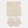 Amazon Novo Boné de Lã Tricô com Orelhas de Urso Fofo Conjunto de Chapéu e Luvas Quentes Outono Inverno Feminino