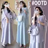 Traje de Maternidad Fresco Xmf, Falda de Tirantes de Satén de Gama Alta para Verano, Vestido de Maternidad de Moda para Verano, Conjunto de Dos Piezas