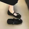 Zapatos Mary Jane Estilo Chanel Elegante Suave Pequeño Altura Interior 4CM Primavera/Otoño Nuevos Retro Moño Perla Zapatos de Una Sola Hebilla