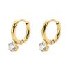 Exquisitos Pendientes para Mujer Pequeños, Delgados, con Seis Garras, un Solo Diamante, Mini Acero de Titanio Dorado, que No Pierde el Color, Simples y Duraderos