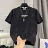 2026 Verão Novo Camiseta Masculina Tie-Dye Manga Curta Solta Gola Redonda Estampa de Letra Tendência Casual Top Masculino
