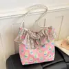 Bolsa de mão floral transfronteiriça estilo coreano com design único, bolsa tipo balde leve de grande capacidade para o dia a dia de meninas