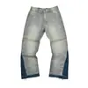 Ga Venta al por Mayor Comercio Exterior Transfronterizo Marca de Moda Jeans de Mezclilla Acampanados Lavados Desgastados Patchwork Unisex