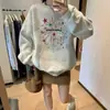 Sudadera con Capucha de Cuello Redondo con Estampado de Fuegos Artificiales Americanos para Mujer Otoño/Invierno Nueva Llegada Terciopelo Grueso Estilo Holgado Perezoso de Estudiante Top Casual