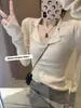 Suéter de Punto Gris Francés con Cuello en V y Mangas Largas para Mujer Diseño Otoño/Invierno Sentido de Diseño Nicho Capa Base Suéter Pulóver