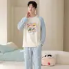 Em estoque Algodão Masculino Gola Redonda Pijama Outono Novo Manga Longa Calça Longa Casual Desenho Animado Pode Ser Usado Fora Peça Única Dropshipping Frete Grátis