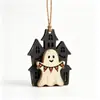 Ornamento de Madeira Estilo Retrô Americano para Pendurar no Corredor de Halloween Fantasma Gato Preto Abóbora Coruja Decorações para Vitrine de Casa