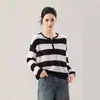 Direto da Fábrica Novo Tricô Tencel Calibre 16 Solto Listrado Manga Longa Verão Fino Top Feminino Atacado Personalização