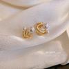 Aretes de Aguja de Plata Perla Metálica Coreana Nicho Aretes con Diseño en Forma de C Aretes Simples Elegantes de Alta Gama