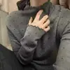 Nuevo suéter de punto para mujer de otoño e invierno con lunares, cuello semi-alto, top básico de capa base ajustado