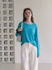 Top azul fino de seda de hielo estilo coreano con espalda hueca para mujer, cubierta de verano para aire acondicionado, camiseta de manga larga con protección solar 512