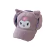 Boné de Beisebol Kuromi Infantil Estilo Coreano Desenho Animado Fofo Chapéu Quente Outono e Inverno Novo Veludo de Cordeiro Proteção de Orelha Boné de Pato