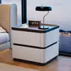 Mesita de Noche de Lujo Ligero Estilo Italiano, Almacenamiento de Madera Maciza, Gabinete de Noche Inteligente de Gama Alta para Dormitorio, Uso Moderno en el Hogar, Diseño Simple con Cerradura de Contraseña