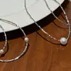 Novo Colar + Pulseira de Pérolas Quebradas Prateadas 0919g07