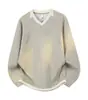 Suéter de Punto Retro para Hombre Otoño e Invierno Cuello en V Bloques de Color Versátil Diseño Holgado con Aberturas Suéter Pulóver
