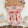 Ropa de Estilo Chino de Verano para Bebés Niñas, Mameluco Triángulo de Manga Volante, Mameluco para Exteriores de Niñas, Mameluco Combinado para Hermanas