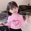 Camisetas de Manga Longa com Gola Alta Meia-Estação Outono/Inverno para Meninas, Camisetas Básicas para Crianças e Bebês, Tops de Veludo Modernos e Fofos