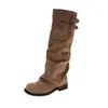 Botas gruesas vintage versátiles de tacón bajo grueso, nuevas botas largas de verano 2026 para mujer para combinar con faldas y pantalones