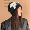 Gorro de Lana Tejido con Lazo Lindo Estilo Coreano Otoño e Invierno para Mujer Cálido Versátil Slouchy que Afina el Rostro Gorro