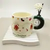 Caneca de Café da Manhã de Alta Qualidade Transfronteiriça, Caneca Cerâmica Fofa de Desenho Animado com Tampa e Colher, Caneca Cerâmica de Natal, Caneca de Café Criativa, Feita Sob Medida