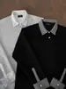 Sudadera de Cuello Polo con Parches a Cuadros Falsa de Dos Piezas para Hombre, Estilo Americano Limpio para Otoño e Invierno, Se Puede Usar como Ropa Exterior