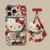 Cadena Colgante Floral de Gato Kt Adecuada para Funda de Teléfono Apple 17 iPhone 15 Pro Niñas Lindas 16 Silicona Anti-Caída 18