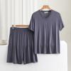 Conjunto de Shorts de Manga Corta de Modal Verano Color Sólido Delgado Deportivo Talla Grande Holgado Casual Ropa de Casa Conjunto de Dos Piezas